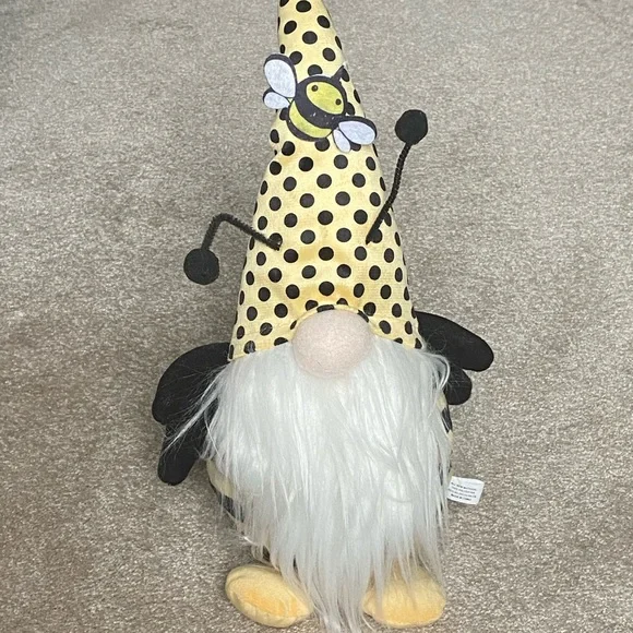 Bee Gnomes Figurines Plush 14" High Set of 2 Yellow with Antennae Wings Beard - Picture 2 of 9